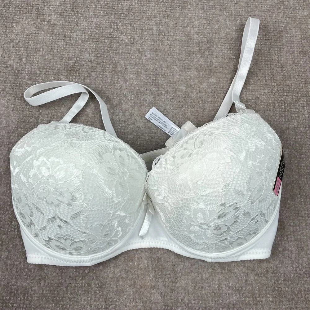 Sofra Push Up Demi Bra Womens 38C White Floral Lace Trim Padded Adjustable Strap